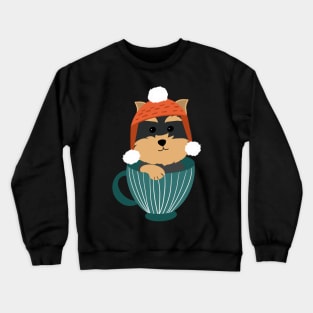 Cute Yorkshire Terrier Puppy In A Cup Merry Christmas Crewneck Sweatshirt